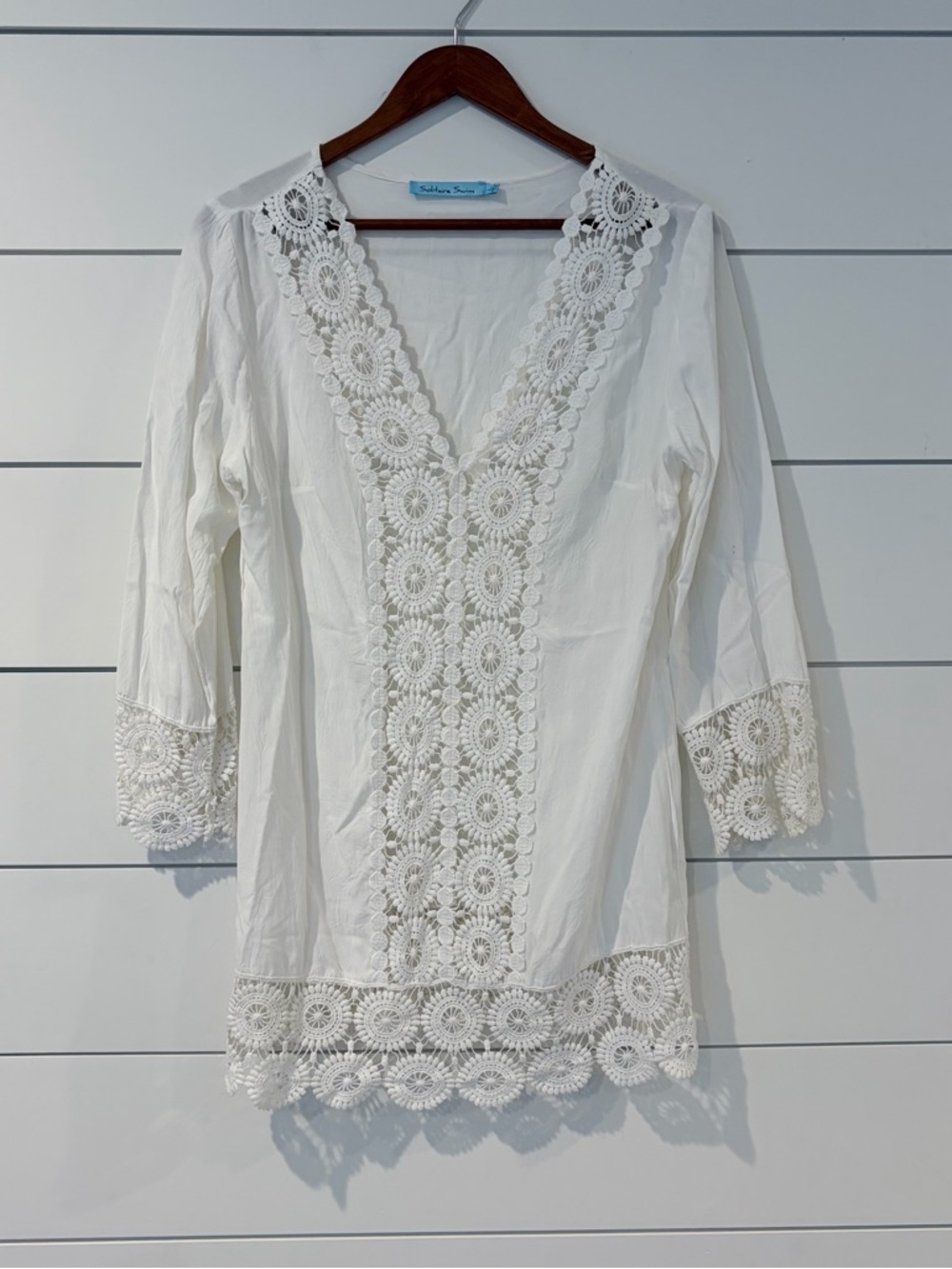 Solitaire Swim Cover Up Boho Chic Coastal Lace L White Resort Coquette Romantic